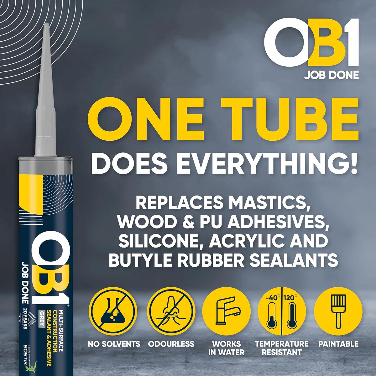 OB1 Construction Grab Adhesive & Sealant Cartridge - Grey 290ml