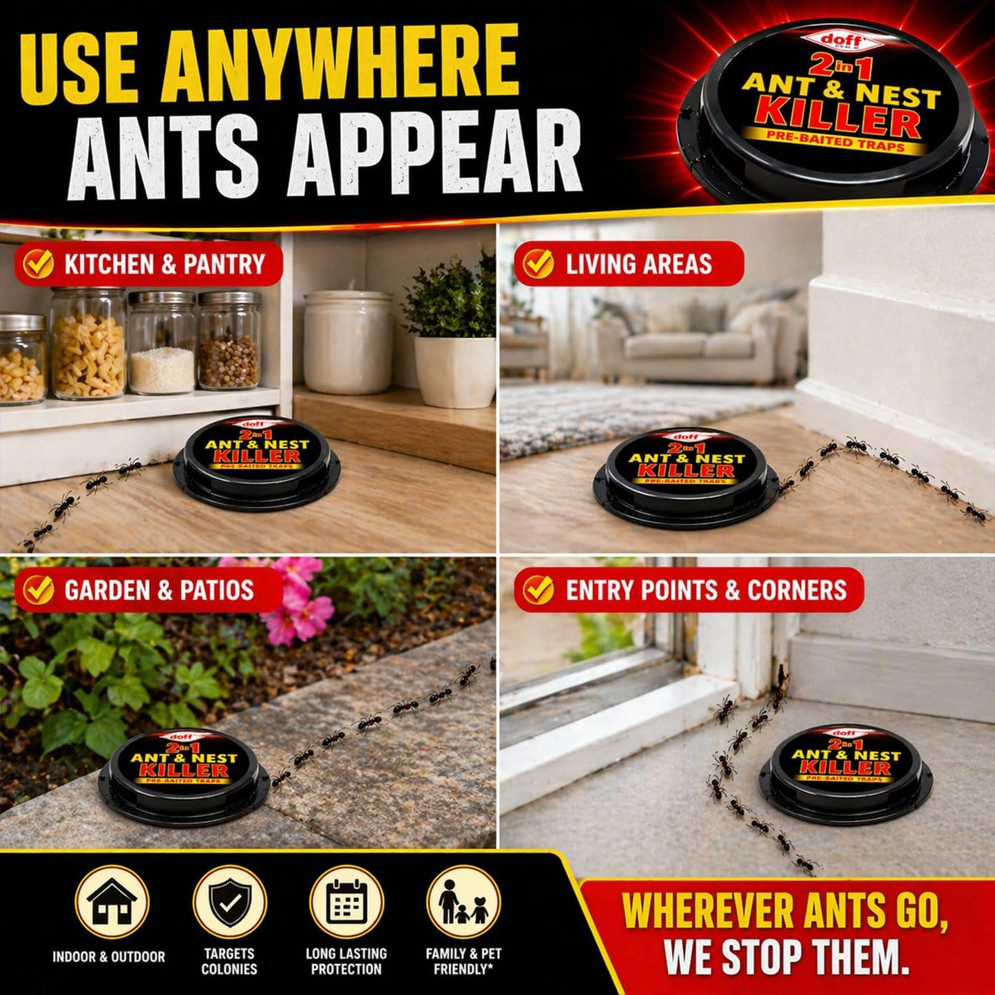 Doff 2 in 1 Ant & Nest Killer Pre Baited Traps - 4 Pack