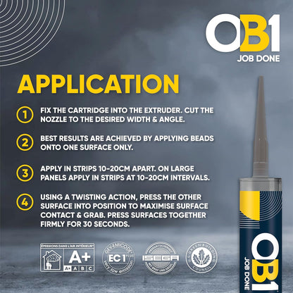 OB1 Construction Grab Adhesive & Sealant Cartridge - Grey 290ml