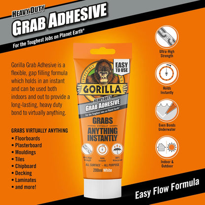 Gorilla Heavy Duty Grab Adhesive White - 200ml Tube