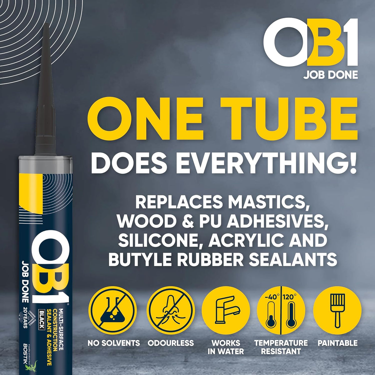 OB1 Construction Grab Adhesive & Sealant Cartridge - Black 290ml