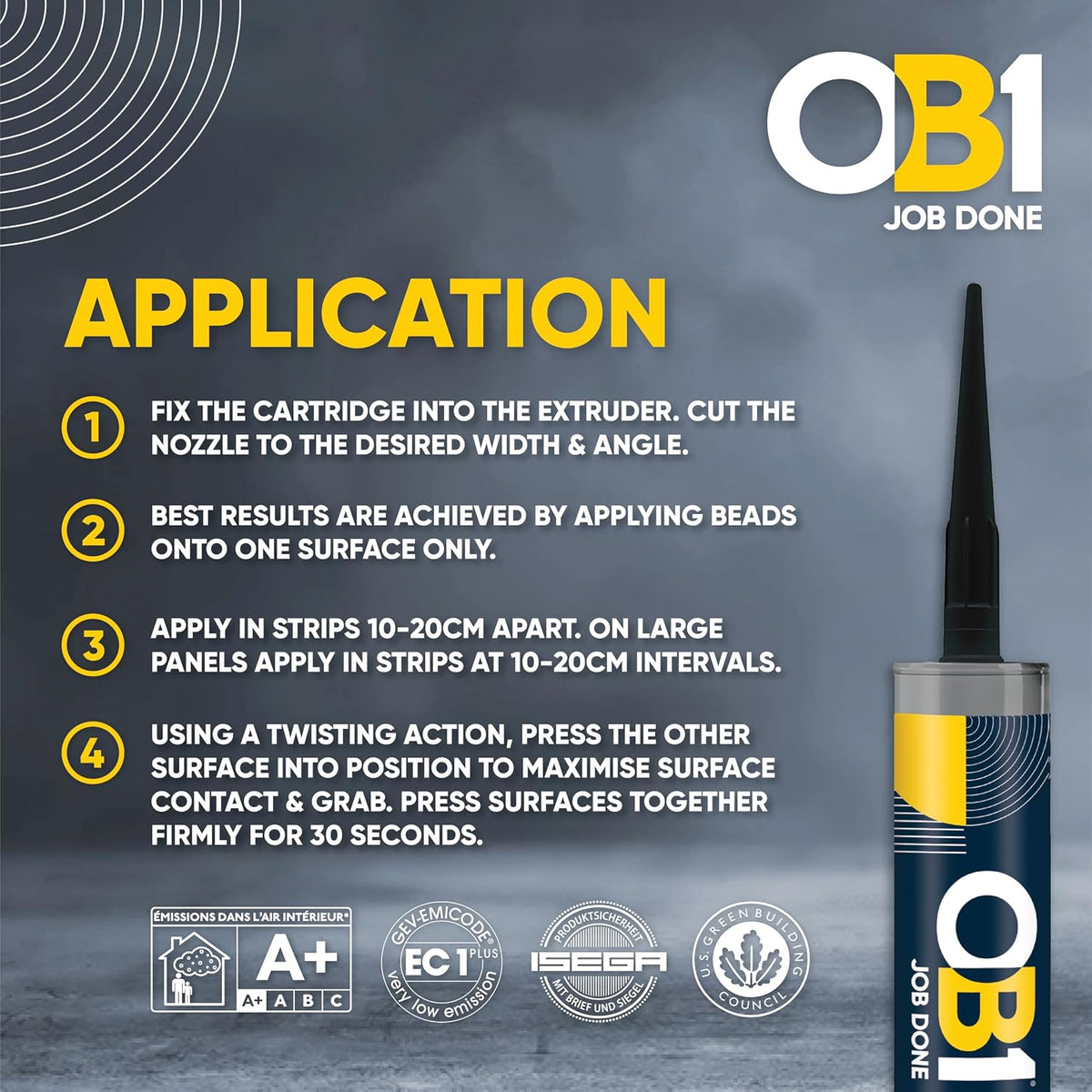 OB1 Construction Grab Adhesive & Sealant Cartridge - Black 290ml