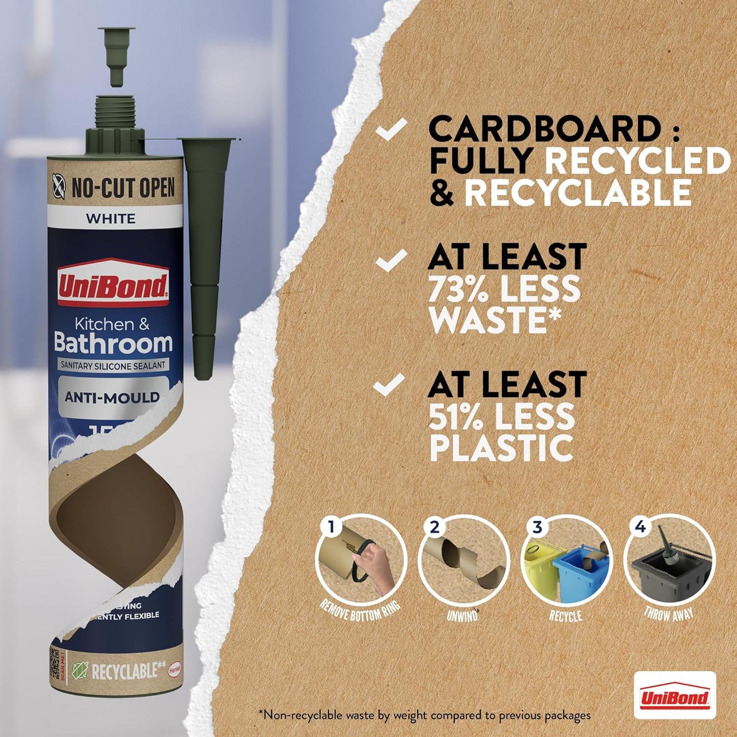 UniBond Anti-Mould Kitchen & Bathroom Sanitary Silicone Sealant 280ml Cartridge - White