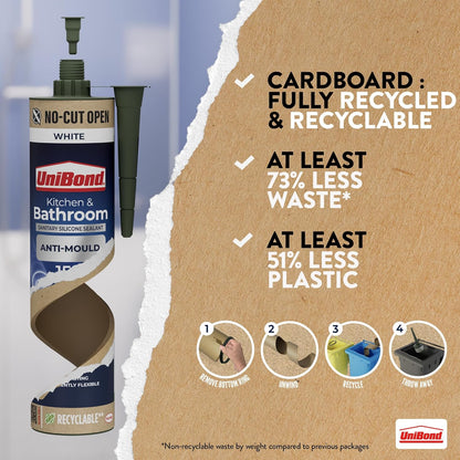 UniBond Anti-Mould Kitchen & Bathroom Sanitary Silicone Sealant 280ml Cartridge - White