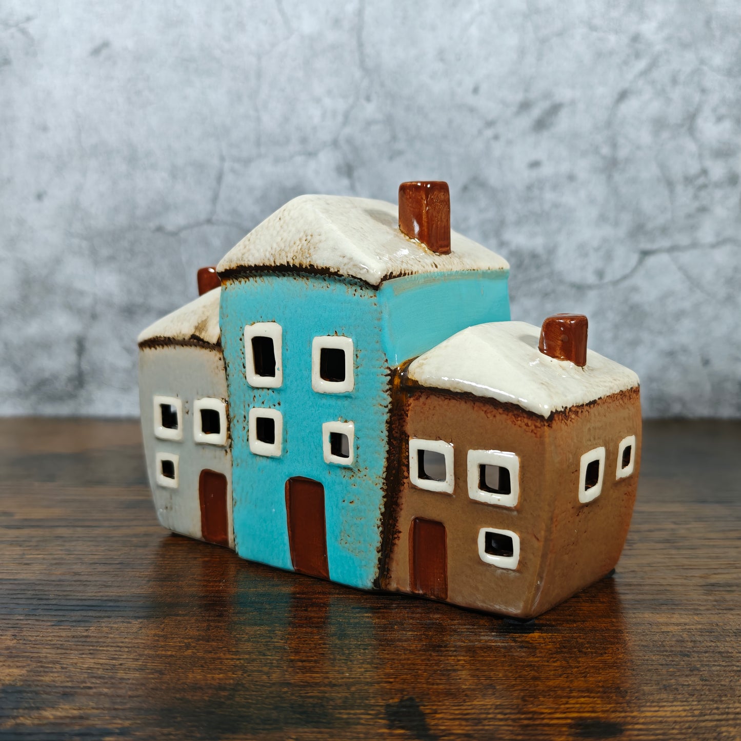 Village Pottery Three House Tealight Holder