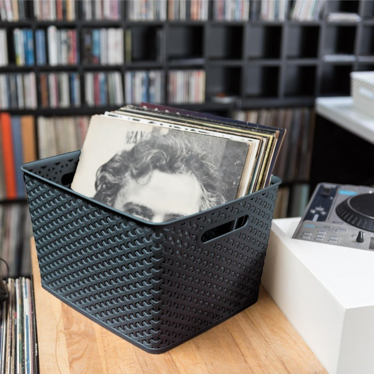 Curver Large Rattan Storage Basket 18 Litre - Dark Grey