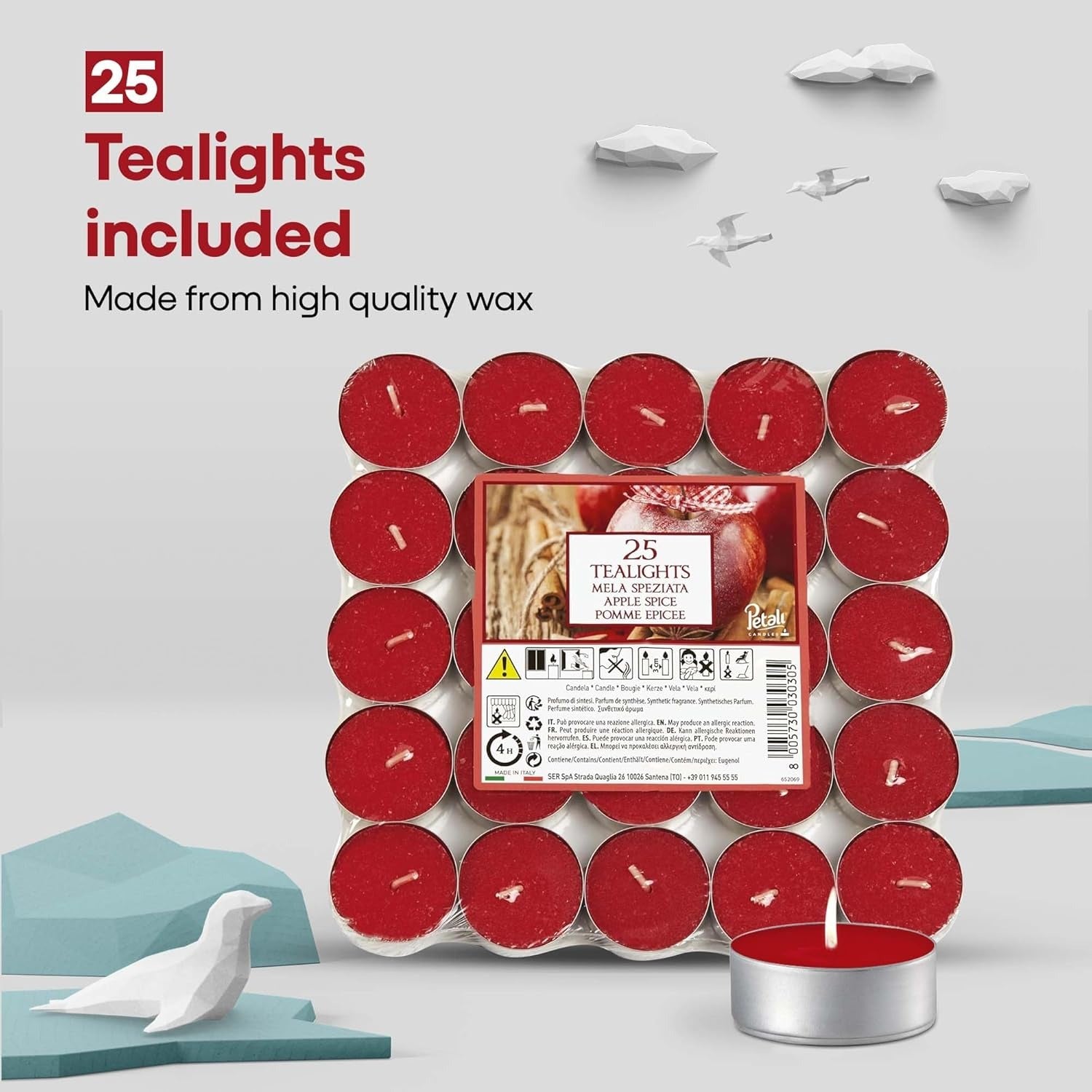 Scented Tea Lights Candles Pack of 25 - Apple Spice