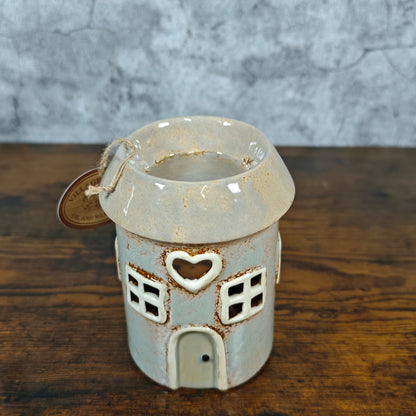 Village Pottery Round House Tealight Holder/Oil Burner - Heart Grey