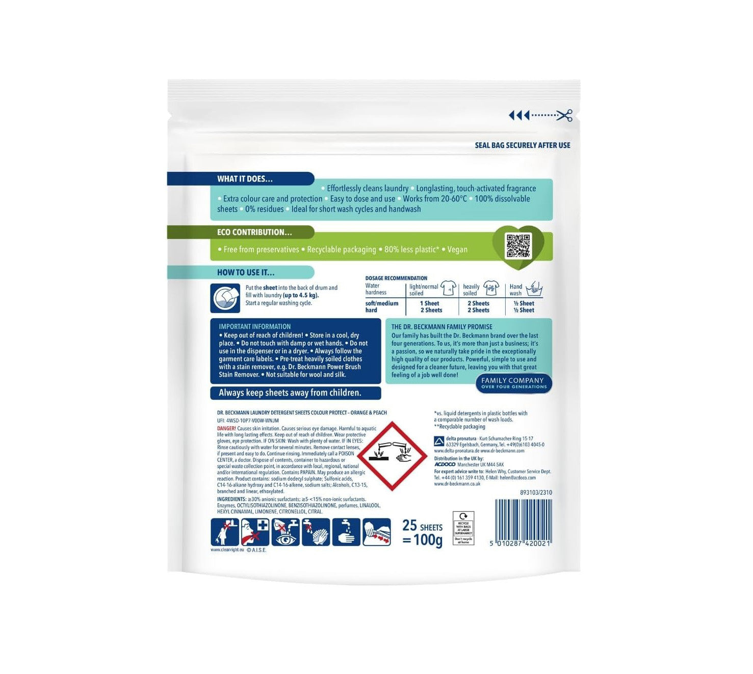 Dr. Beckmann Colour Protect Laundry Detergent Sheets - 25 Pack