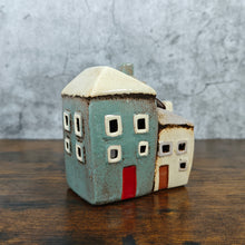 Village Pottery Collection Grey/Cream Two Houses Ceramic Tealight Holder