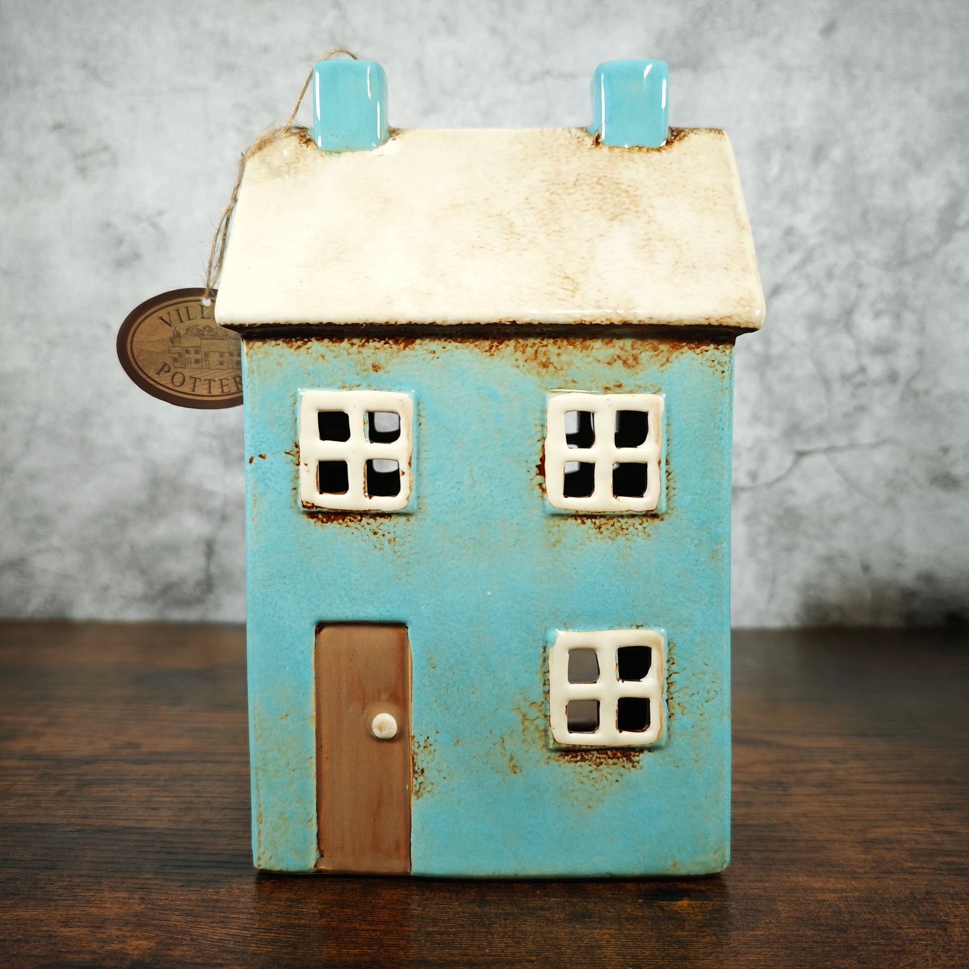 Village Pottery Blue House Tealight Holder