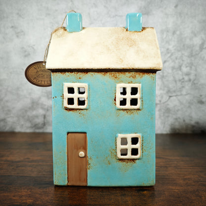 Village Pottery Blue House Tealight Holder