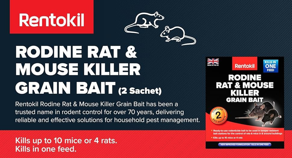 Rentokil Rodine Rat & Mouse Killer Grain Bait 2 Sachets