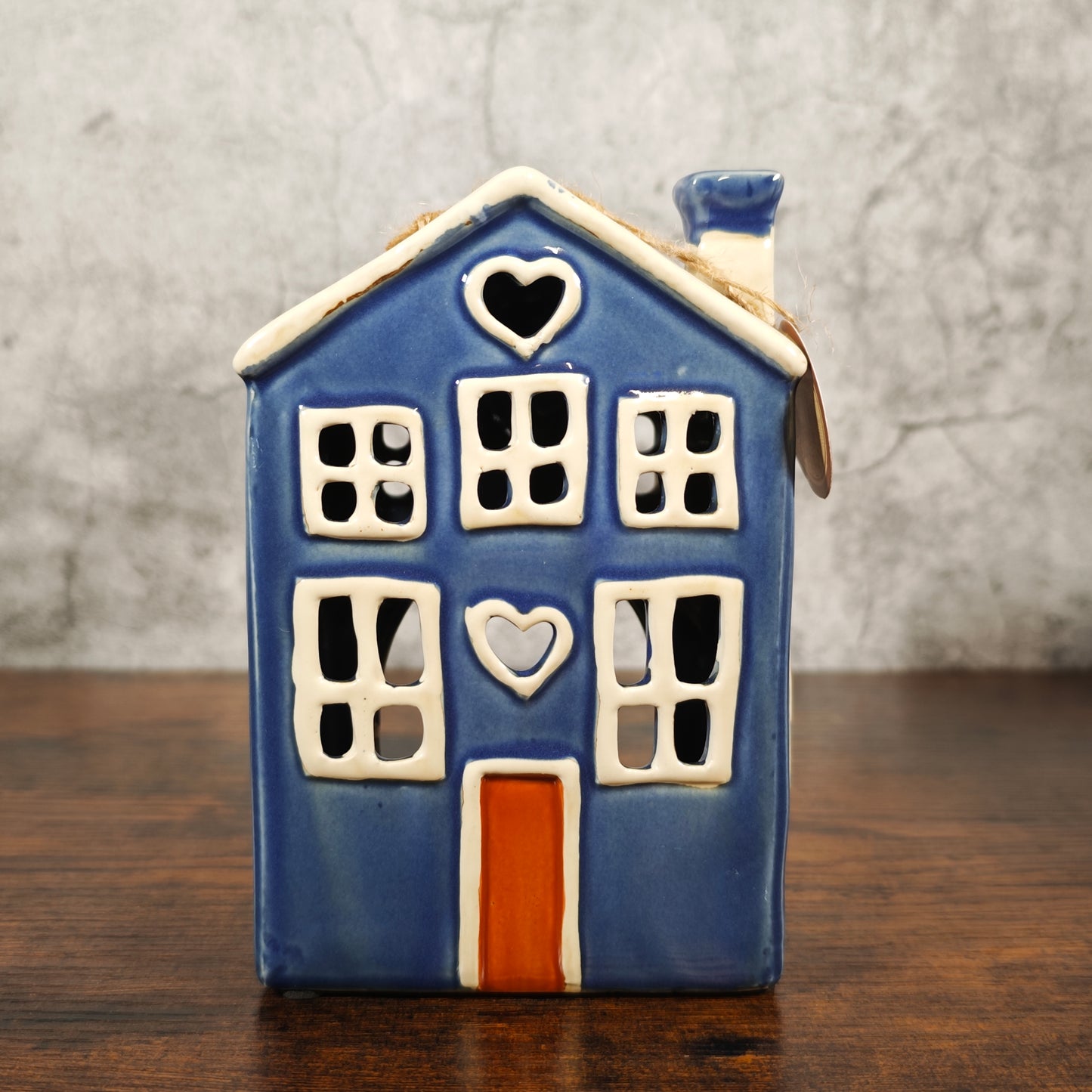 Village Pottery Heart House Tealight Holder - Blue