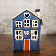 Village Pottery Heart House Tealight Holder - Blue