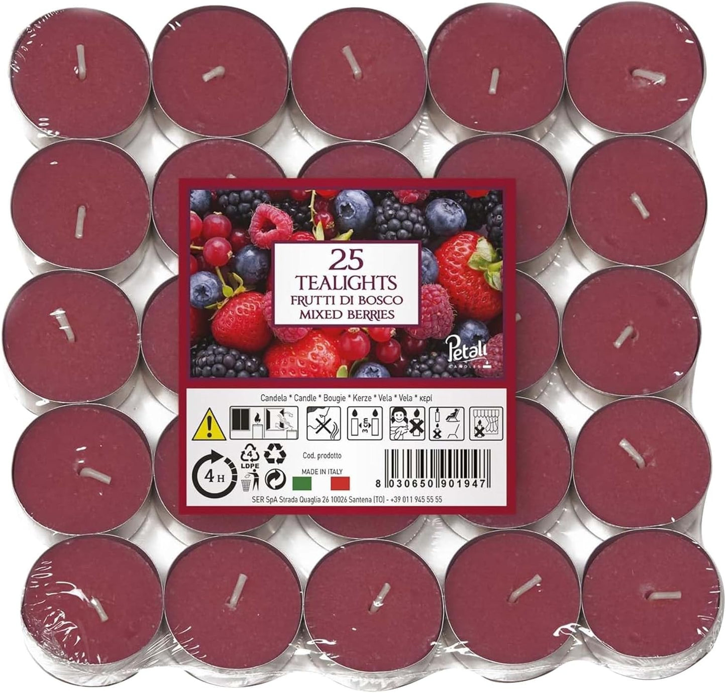 Scented Tea Lights Candles Pack of 25 - Mixed Berries