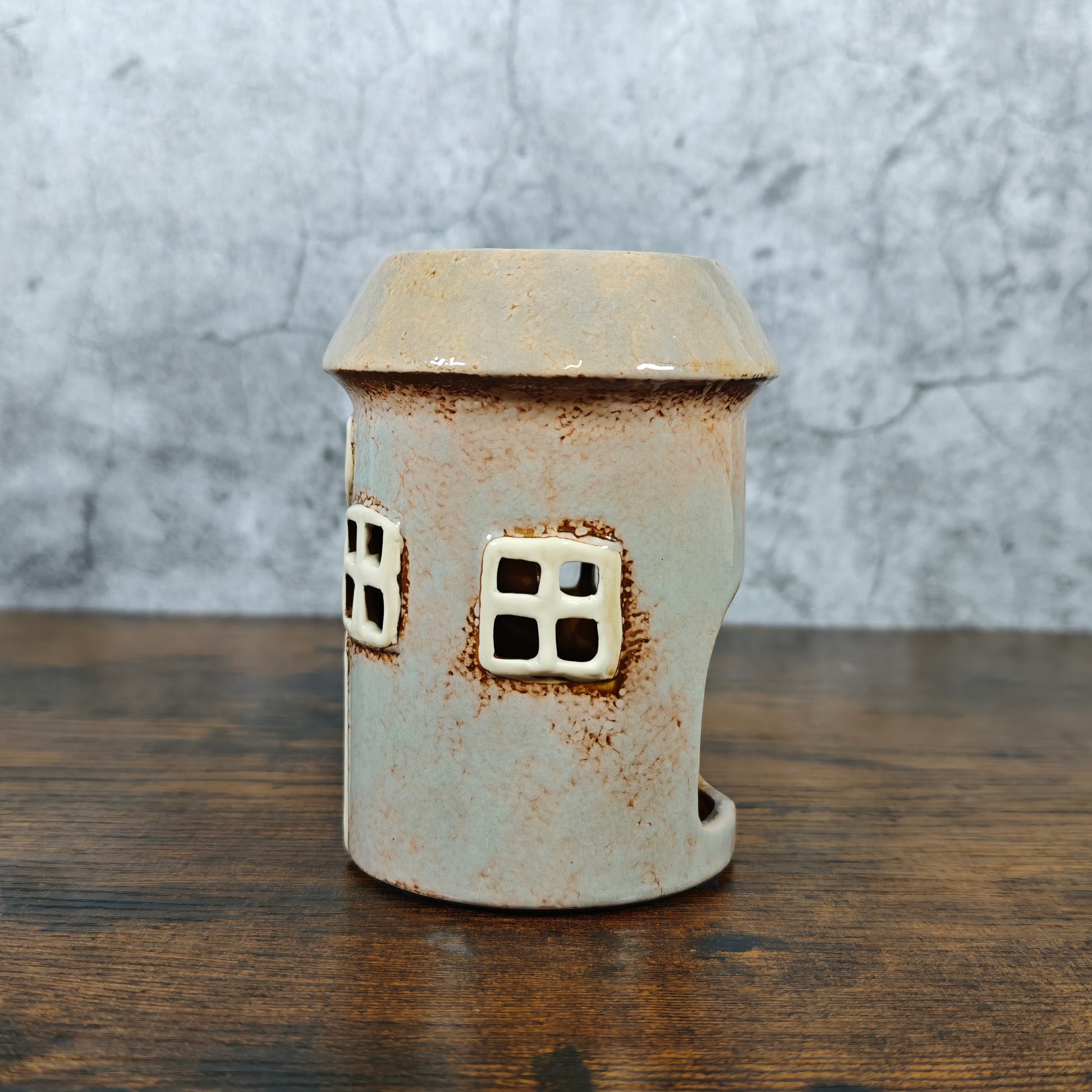 Village Pottery Round House Tealight Holder/Oil Burner - Heart Grey