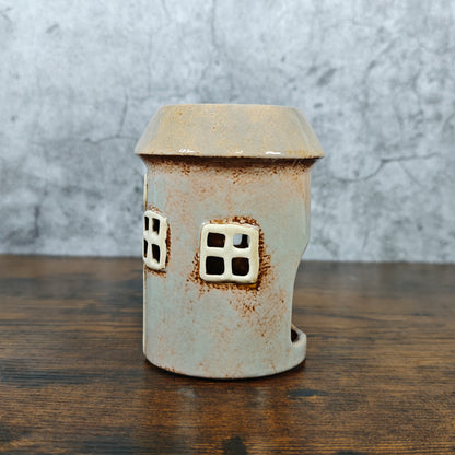 Village Pottery Round House Tealight Holder/Oil Burner - Heart Grey