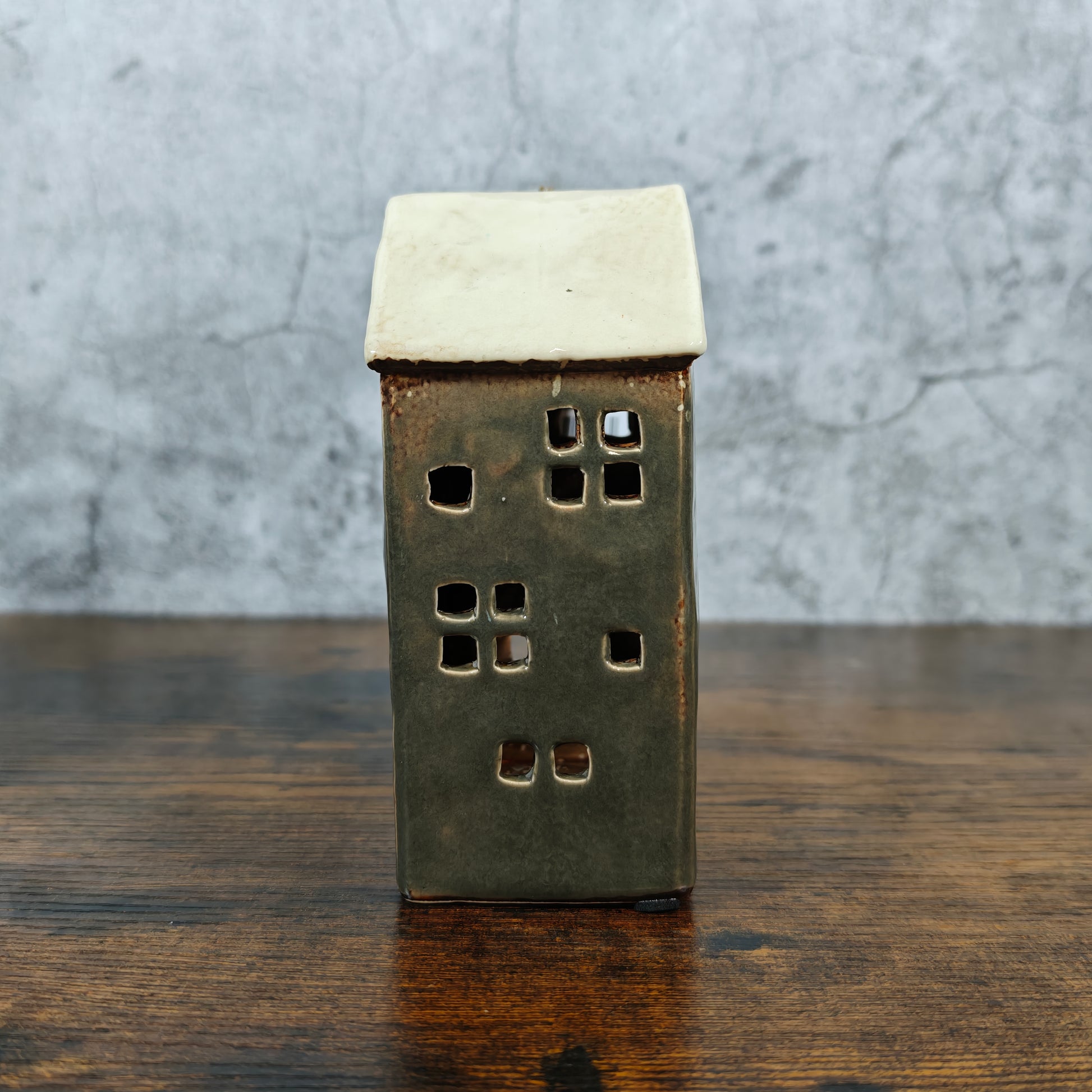 Village Pottery Tall Town House Grey Tealight Holder