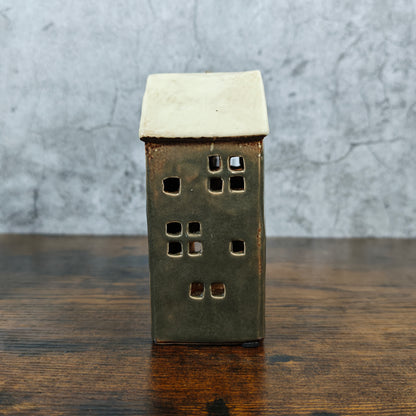 Village Pottery Tall Town House Grey Tealight Holder