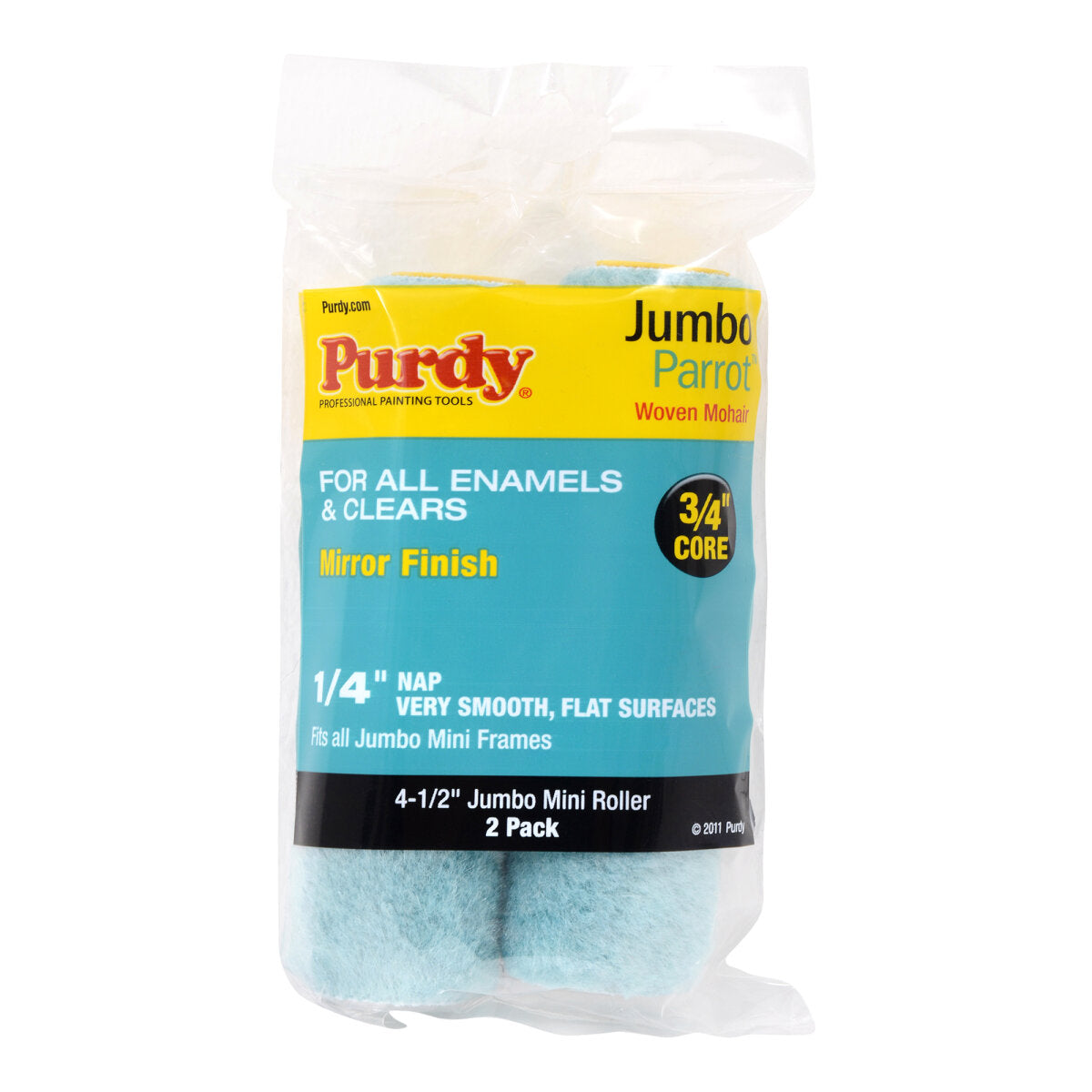 Purdy Parrot Paint Roller Sleeves 4.5" Jumbo Mini Smooth Mohair 1/4" Nap - Pack of 2