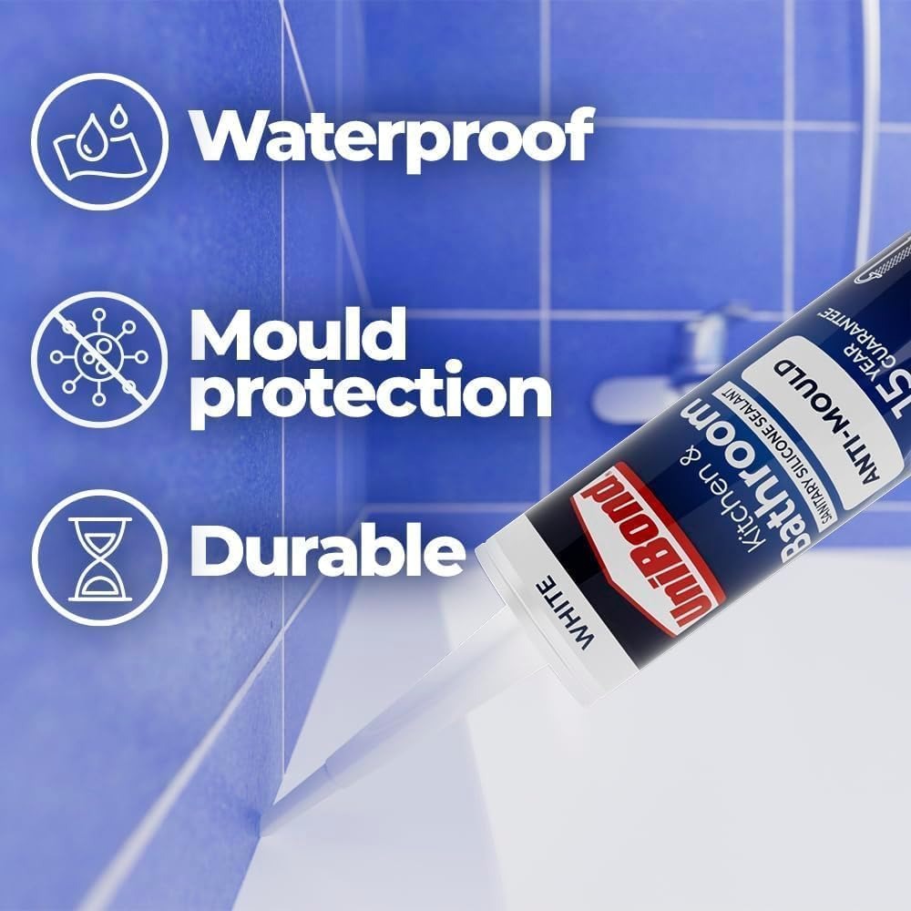UniBond Kitchen & Bathroom Sanitary Silicone Sealant Cartridge 274g - White