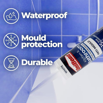 UniBond Kitchen & Bathroom Sanitary Silicone Sealant Cartridge 274g - White