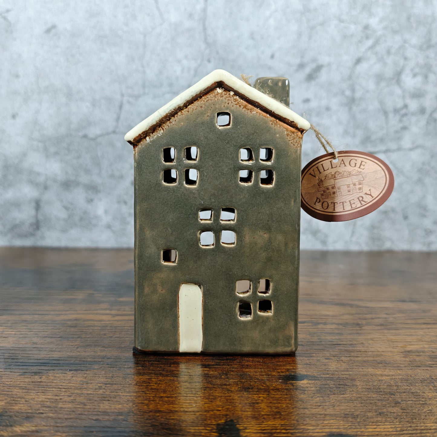 Village Pottery Tall Town House Grey Tealight Holder
