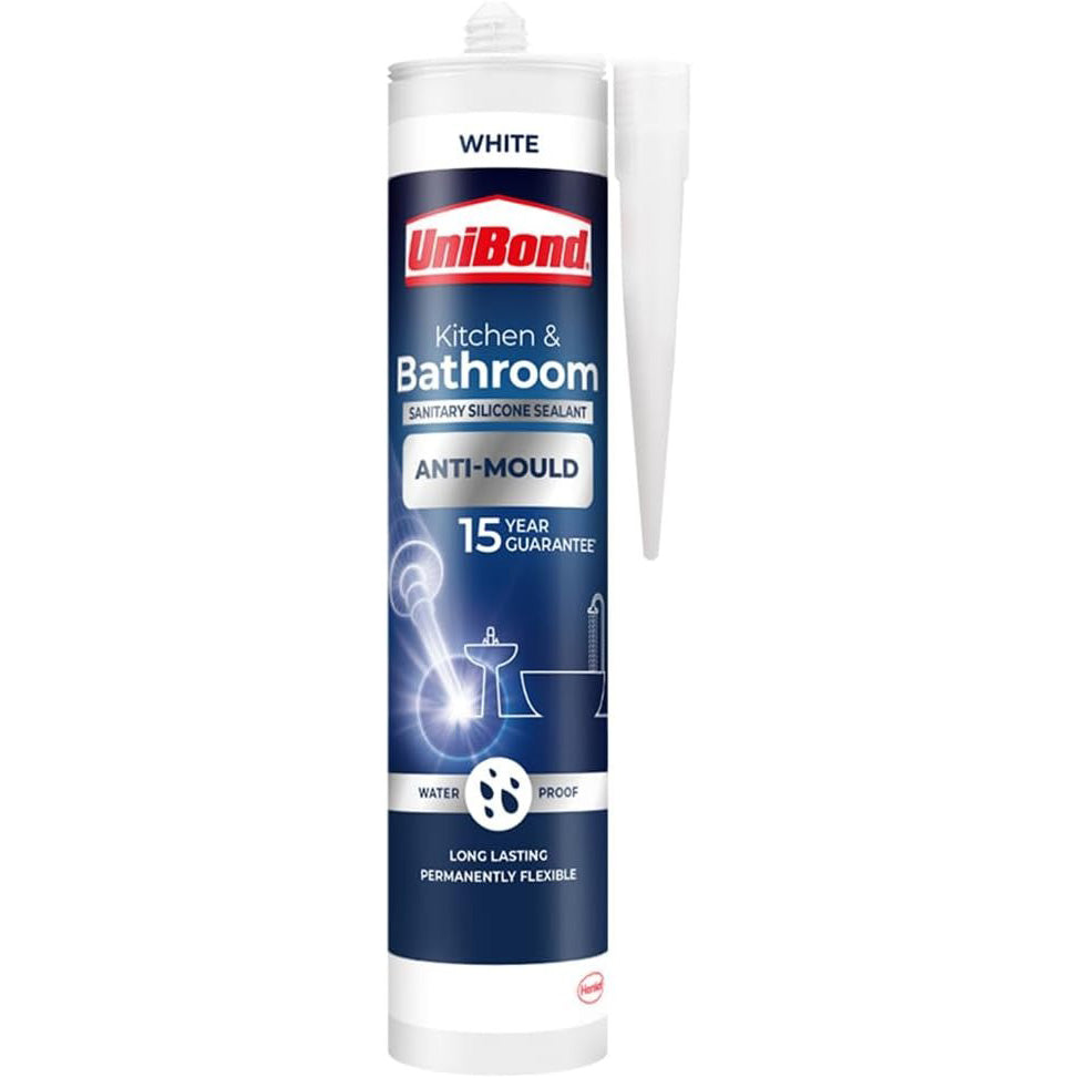 UniBond Kitchen & Bathroom Sanitary Silicone Sealant Cartridge 274g - White