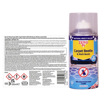 Zero In Carpet Beetle & Moth Bomb 150ml Aerosol ZER987