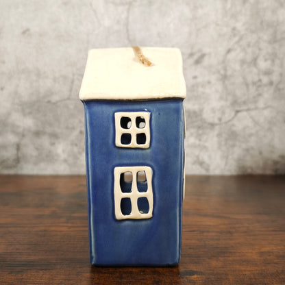 Village Pottery Heart House Tealight Holder - Blue