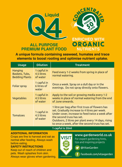 Vitax Liquid Q4 All Purpose Plant Food 1 Litre
