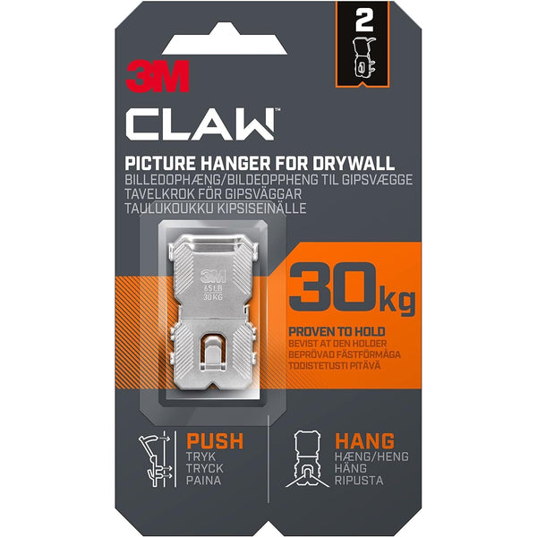 3M CLAW Drywall Picture Hanger 30kg 2 Pack
