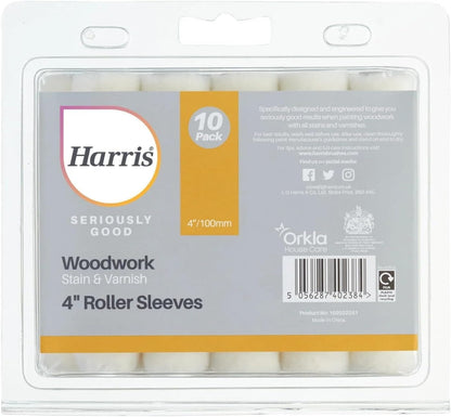 Harris Seriously Good Woodwork Stain & Varnish 4" Mini Paint Roller Sleeves - 10 Pack