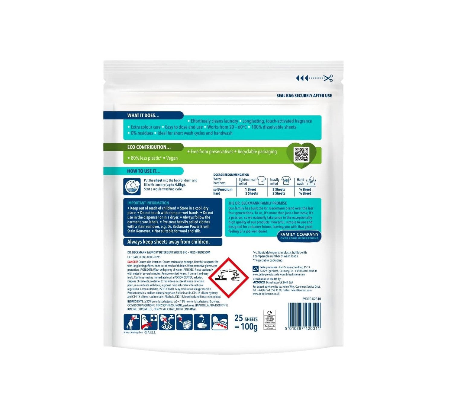 Dr. Beckmann Bio Laundry Detergent Sheets - 25 Pack