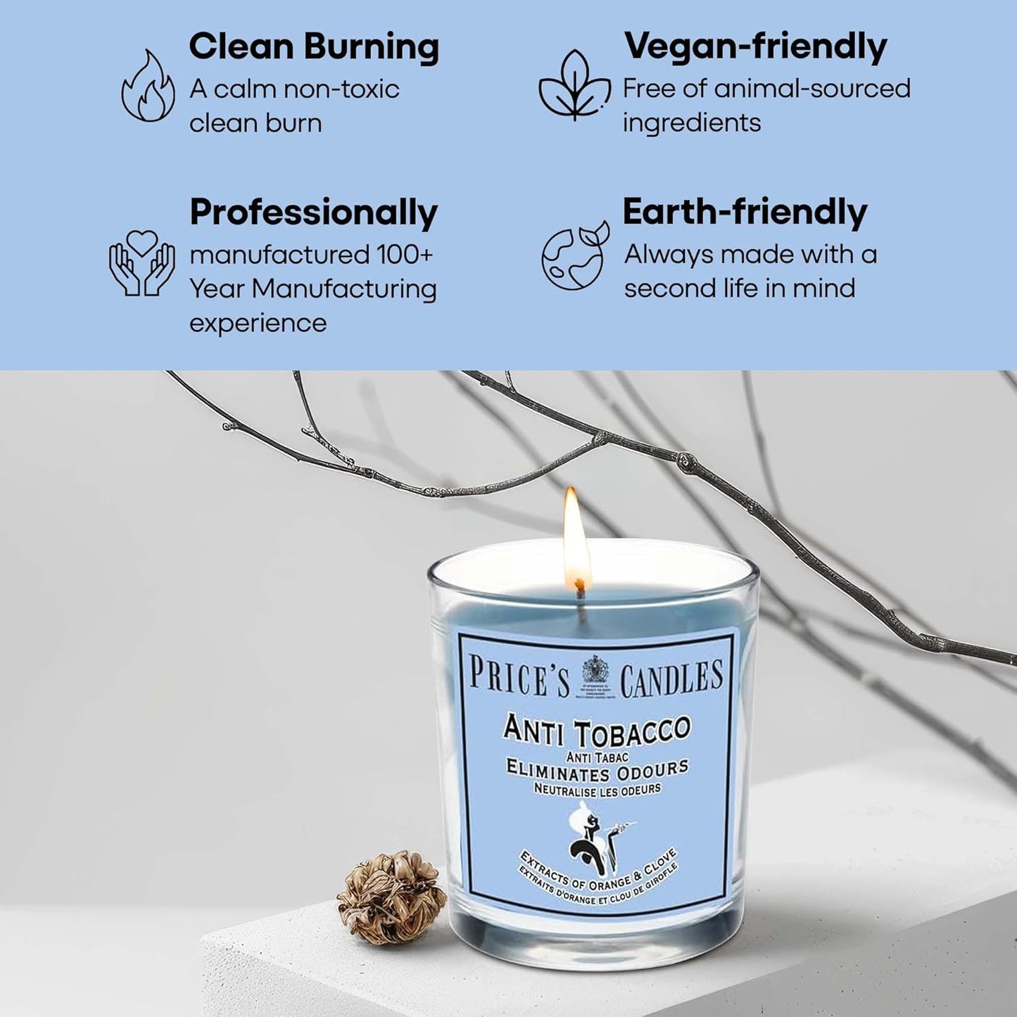 Price's Glass Candle - Anti Tobacco   