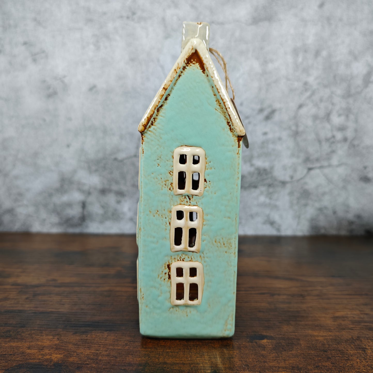 Village Pottery Tall House Tealight Holder - Blue