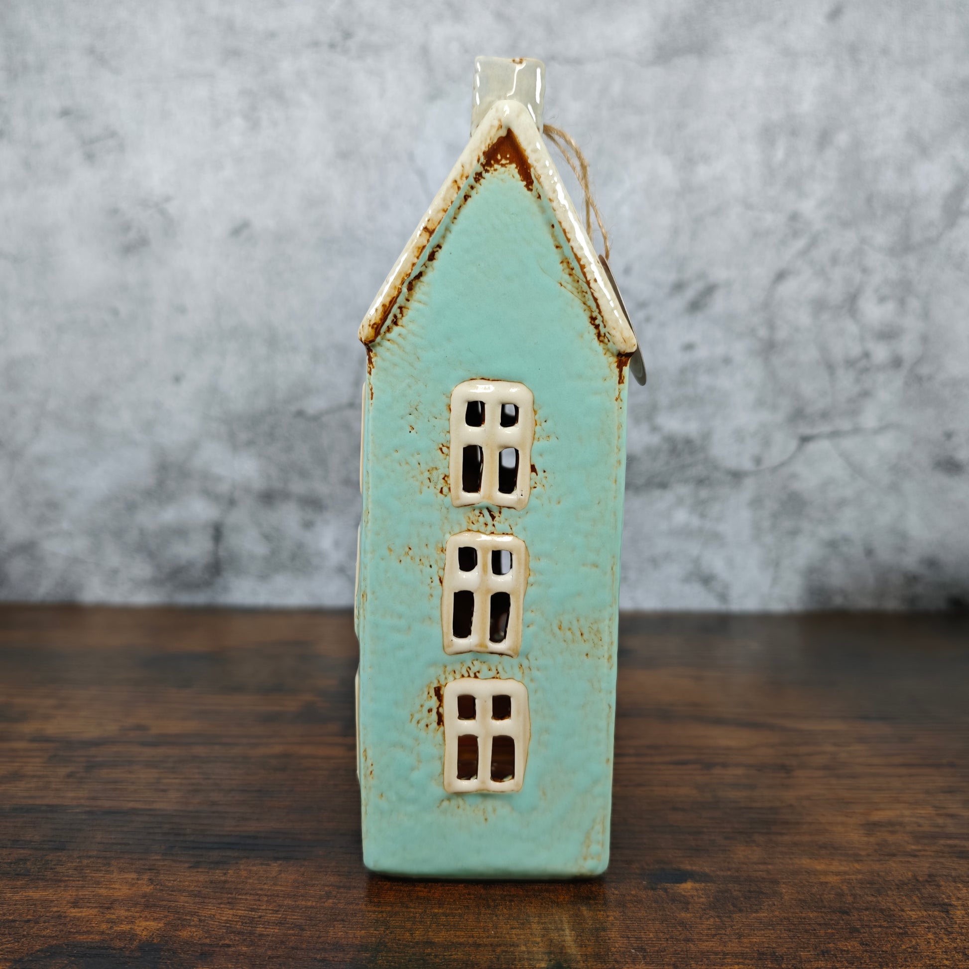 Village Pottery Tall House Tealight Holder - Blue