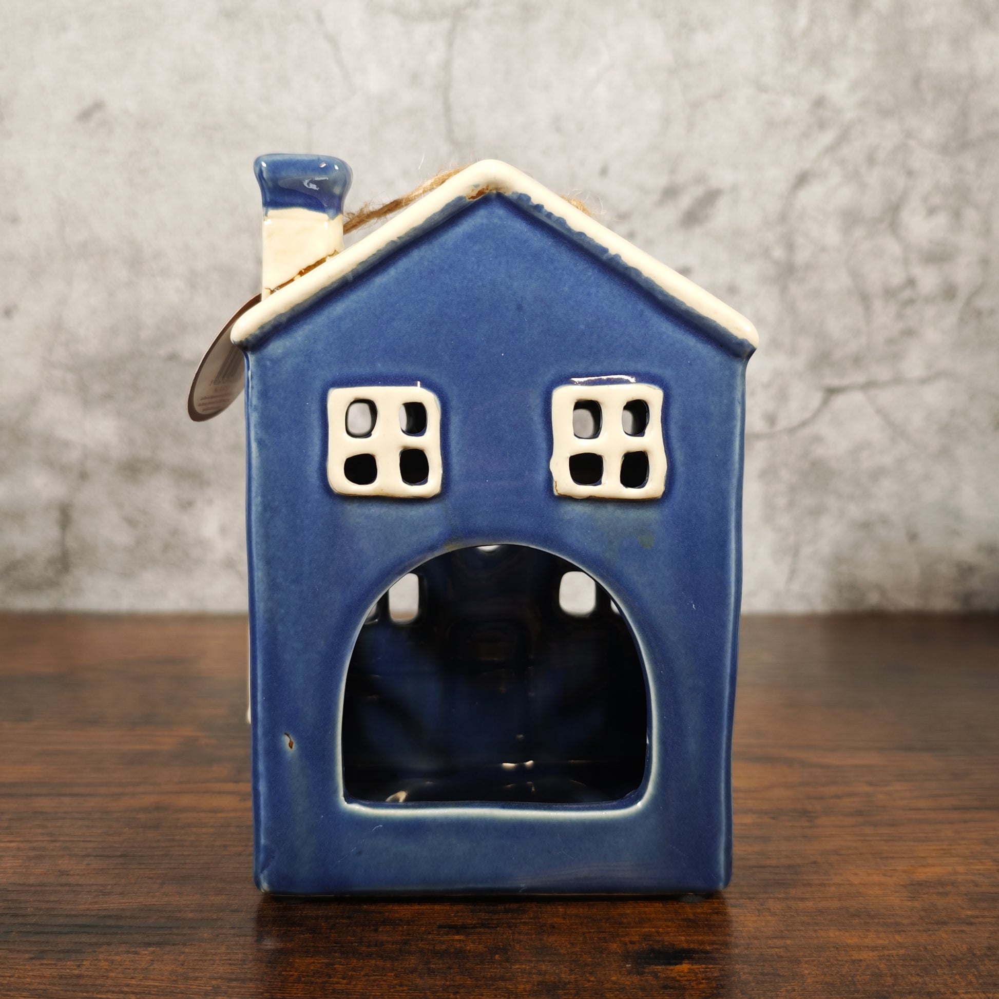 Village Pottery Heart House Tealight Holder - Blue