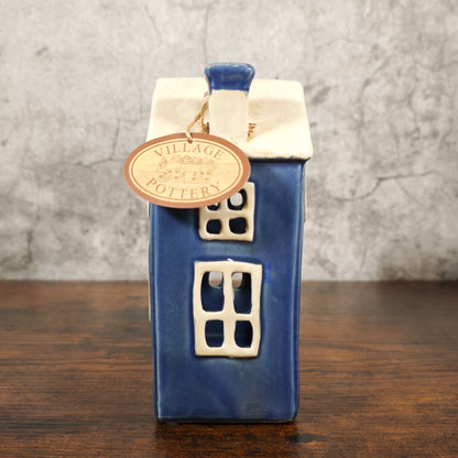 Village Pottery Heart House Tealight Holder - Blue