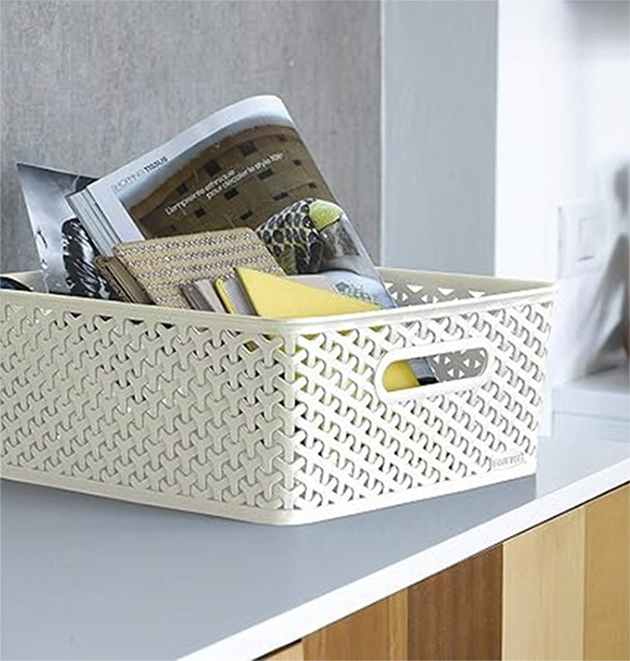 Curver Medium Rattan Storage Basket 12 Litre - Cream