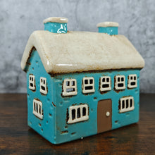 Village Pottery Large House Tealight Holder - Blue