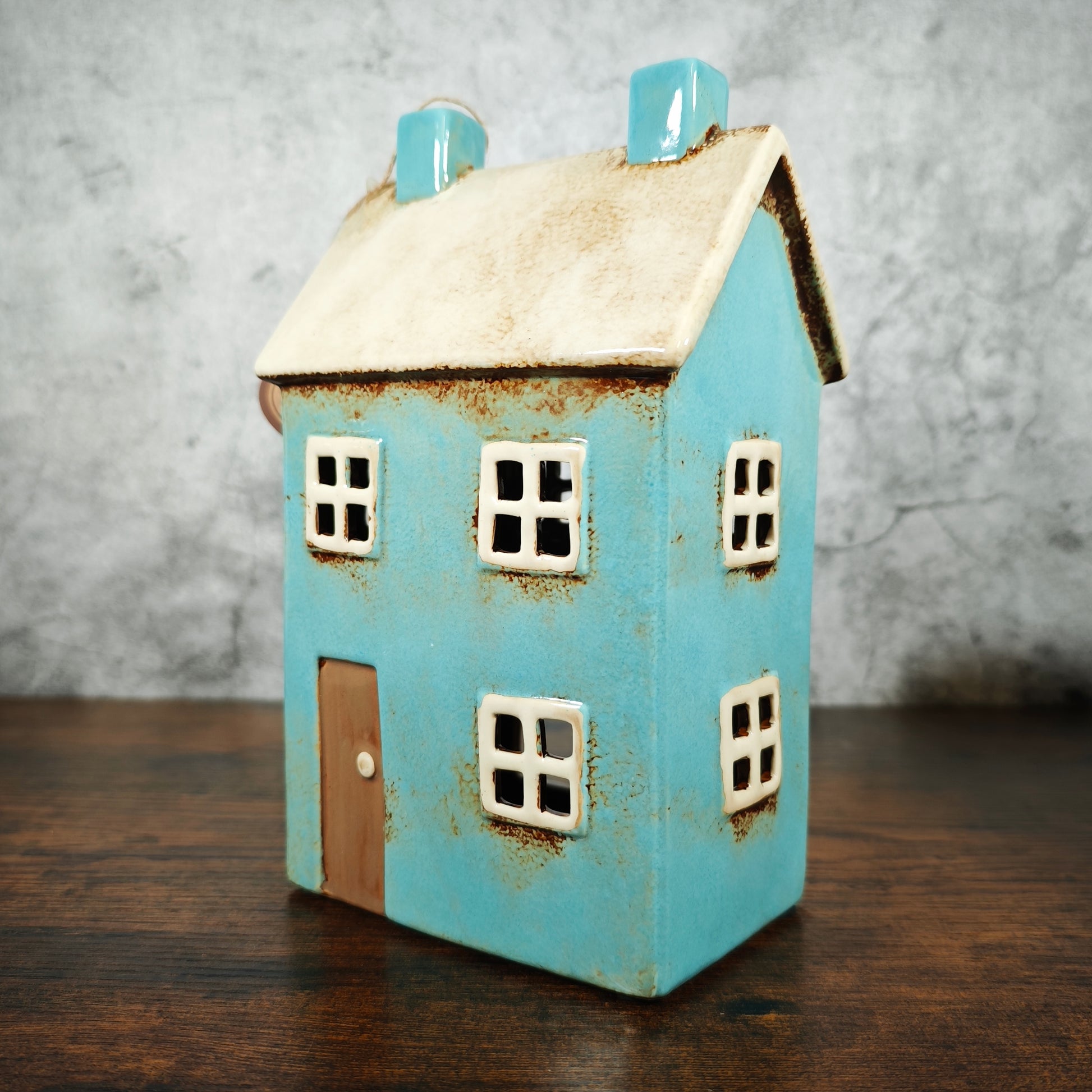 Village Pottery Blue House Tealight Holder