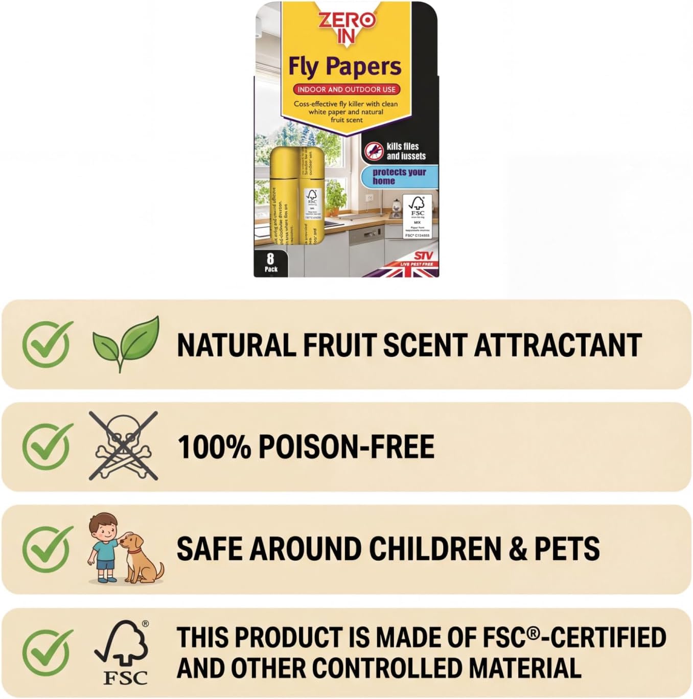 Zero In Fly Papers 8 Pack