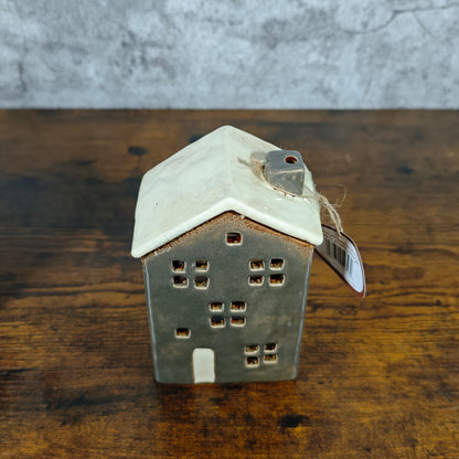 Village Pottery Tall Town House Grey Tealight Holder