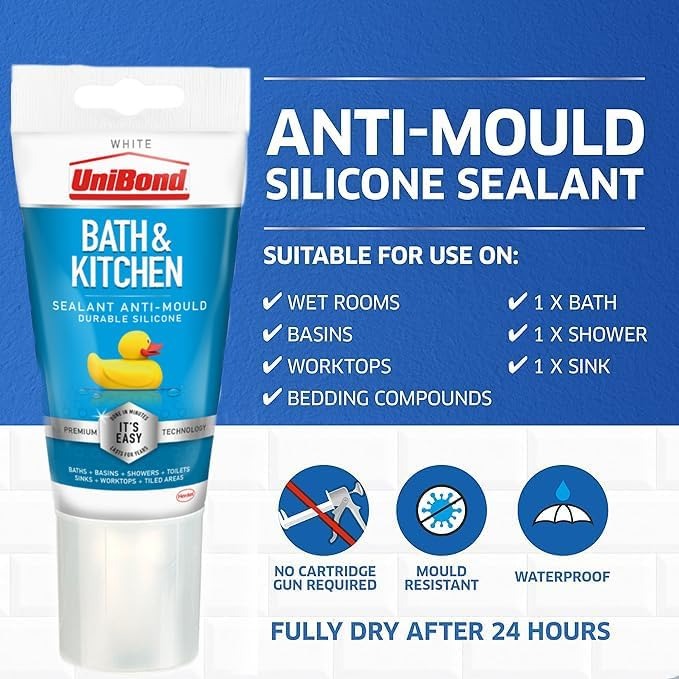 Unibond Bath & Kitchen Anti Mould Silicone Sealant 147g - White
