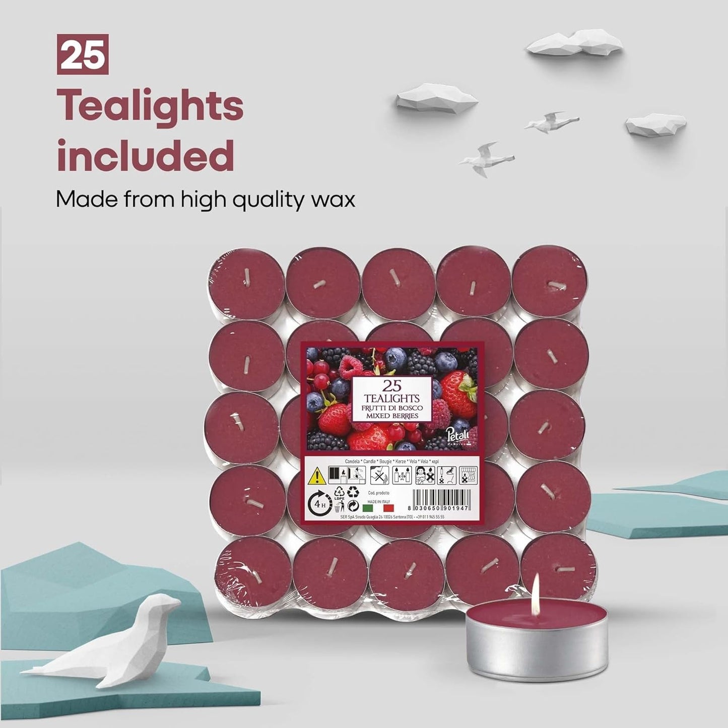 Scented Tea Lights Candles Pack of 25 - Mixed Berries