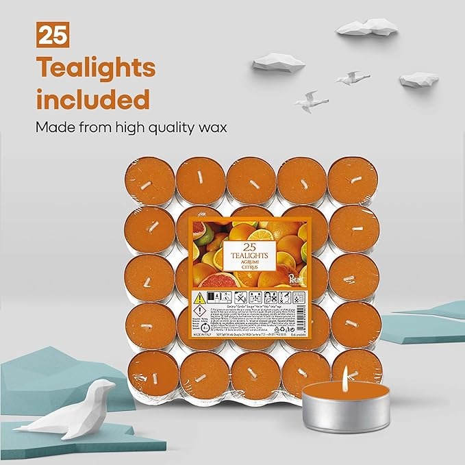 Scented Tea Lights Candles Pack of 25 - Citrus