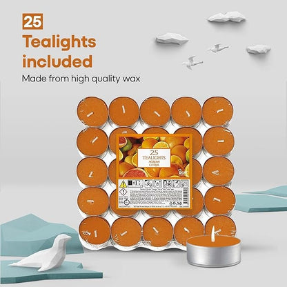 Scented Tea Lights Candles Pack of 25 - Citrus