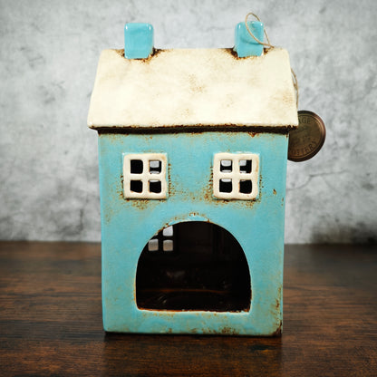 Village Pottery Blue House Tealight Holder